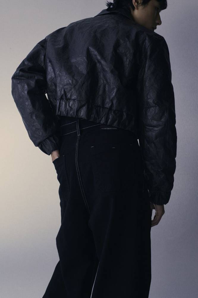 Creased leather from behind